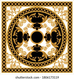 Golden decorative baroque pattern with chain on black background.EPS10 Illustration.