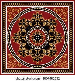 Golden decorative baroque pattern with chain on red background.EPS10 Illustration.