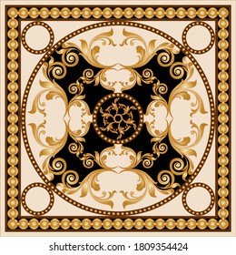 Golden decorative baroque pattern with chain on beige background.EPS10 Illustration.