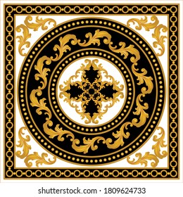 Golden decorative baroque pattern with chain on black background. EPS10 Illustration.