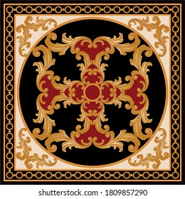 Golden decorative baroque pattern with chain on black background. EPS10 Illustration.