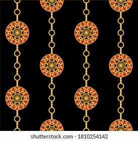 Golden decorative baroque pattern with chain on black background. EPS10 Illustration.