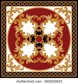 Golden dekoratives Barockmuster mit Kette auf rotem Hintergrund. EPS10-Illustration.