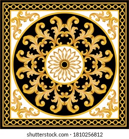 Golden dekoratives Barockmuster mit Kette auf schwarzem Hintergrund. EPS10-Illustration.