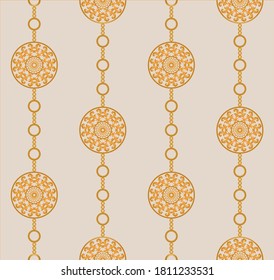Decoración barroca dorada con cadena de fondo beige. Ilustración EPS10.