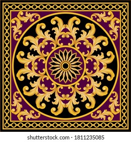 Golden decorative baroque pattern with chain on black background. EPS10 Illustration.