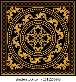 Patrón barroco decorativo dorado con cadena sobre fondo negro. Ilustración EPS10.