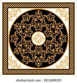 Golden decorative baroque pattern with chain on black background. EPS10 Illustration.