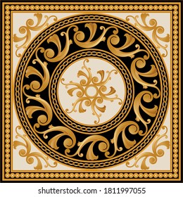 Golden decorative baroque pattern with chain on black background. EPS10 Illustration.