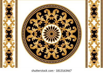 Golden decorative baroque pattern with chain on black-white  background. EPS10 Illustration.