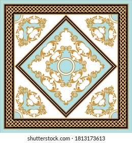 Golden decorative baroque pattern with chain on white background. EPS10 Illustration.