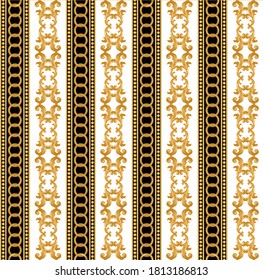 Golden decorative baroque pattern with chain on white background. EPS10 Illustration.