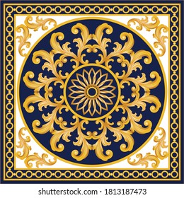 Golden decorative baroque pattern with chain on navy blue background. EPS10 Illustration.