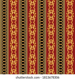Golden decorative baroque pattern with chain on red background. EPS10 Illustration.