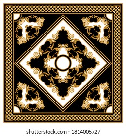 Golden decorative baroque pattern with chain on black background. EPS10 Illustration.