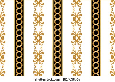 Golden decorative baroque pattern with chain on white background. EPS10 Illustration.