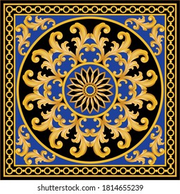Golden decorative baroque pattern with chain on blue background. EPS10 Illustration.