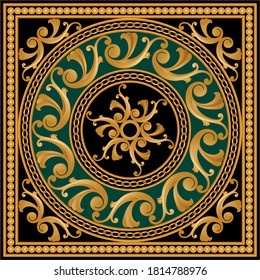 Golden dekoratives Barockmuster mit Kette auf schwarzem Hintergrund. EPS10-Illustration.
