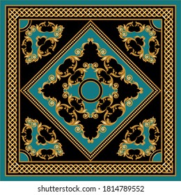 Golden decorative baroque pattern with chain on black background. EPS10 Illustration.