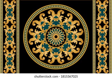Golden decorative baroque pattern with chain on black background. EPS10 Illustration.