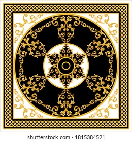 Golden decorative baroque pattern with chain on black background. EPS10 Illustration.
