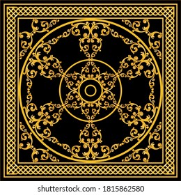 Golden decorative baroque pattern with chain on black background. EPS10 Illustration.