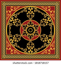 Golden dekoratives Barockmuster mit Kette auf schwarzem Hintergrund. EPS10-Illustration.