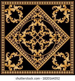 Golden dekoratives Barockmuster mit Kette auf schwarzem Hintergrund.EPS10 Illustration.