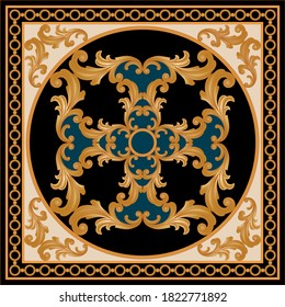 Golden decorative baroque pattern with chain on black background. EPS10 Illustration.