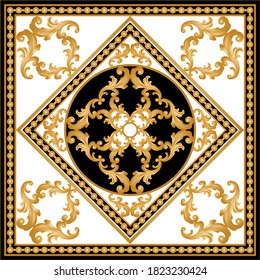 Decoración dorada barroca con cadena de fondo blanco. Ilustración EPS10.