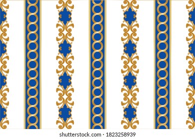 Golden decorative baroque pattern with chain on white background. EPS10 Illustration.