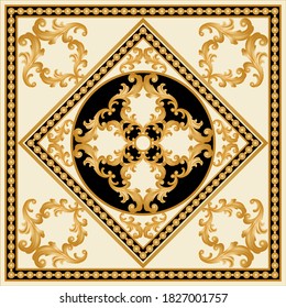 Golden decorative baroque pattern with chain on beige background. EPS10 Illustration.