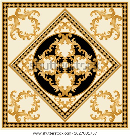 Golden decorative baroque pattern with chain on beige background. EPS10 Illustration.