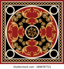 Golden decorative baroque pattern with chains on black background.EPS10 Illustration.