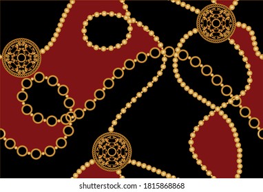 Golden decorative baroque pattern with chains on black background. EPS10 Illustration.