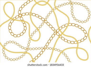 Golden decorative baroque pattern with chains on white background.EPS10 Illustration.