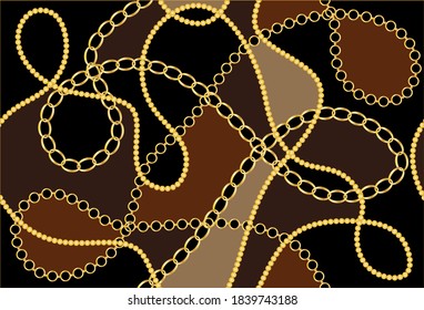 Golden decorative baroque pattern with chains on black background.EPS10 Illustration.