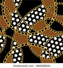 Golden decorative baroque pattern with chains on black background.Vector design for fashion prints and backgrounds.