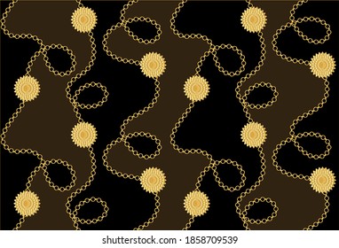 Golden decorative baroque pattern with chains on black background.Vector design for fashion prints and backgrounds.