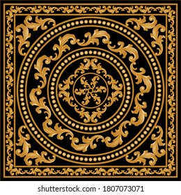 Golden decorative baroque pattern gold spheres on black background.EPS10 Illustration.