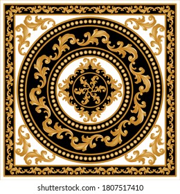 Golden decorative baroque pattern gold spheres on black background.EPS10 Illustration.