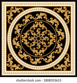 Patrón barroco decorativo dorado con esferas doradas sobre fondo negro.EPS10 Ilustración.