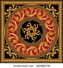 Patrón barroco decorativo dorado con esferas doradas sobre fondo negro.EPS10 Ilustración.