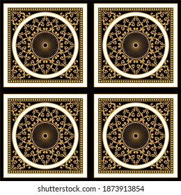 Golden decorative baroque pattern on black background.Vector design for fashion prints and backgrounds.