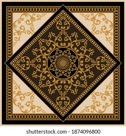 Golden decorative baroque pattern on black background.Vector design for fashion prints and backgrounds.