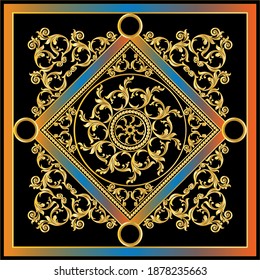 Patrón barroco decorativo dorado sobre fondo negro.Diseño vectorial para huellas de moda y fondos.