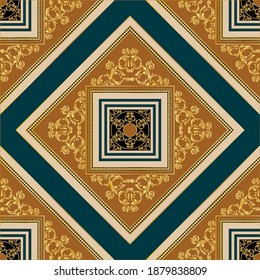 Patrón barroco decorativo dorado sobre fondo marrón.Diseño vectorial para huellas de moda y fondos.