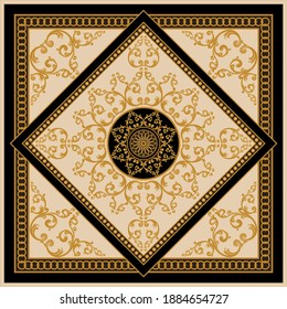 Golden decorative baroque pattern on beige background.Vector design for fashion prints and backgrounds.