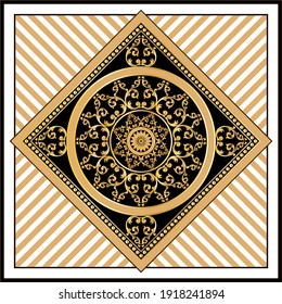 Golden decorative baroque pattern on black background.EPS10 Illustration.