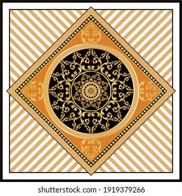 Golden decorative baroque pattern on black background.EPS10 Illustration.